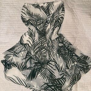 Tropical Leaf Print Strapless Romper
